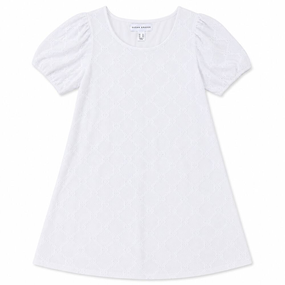 Susan Graver White Textured A-Line Dress Petite Medium Short Sleeve Summer Shift - Picture 2 of 6